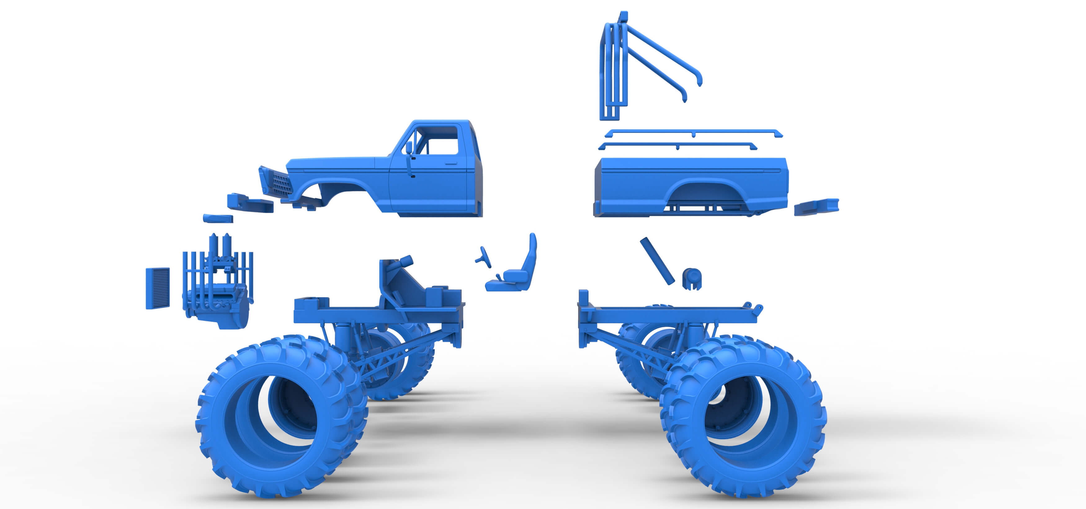 Vintage Monster Truck with Double Wheels Scale 1:25 3D Model