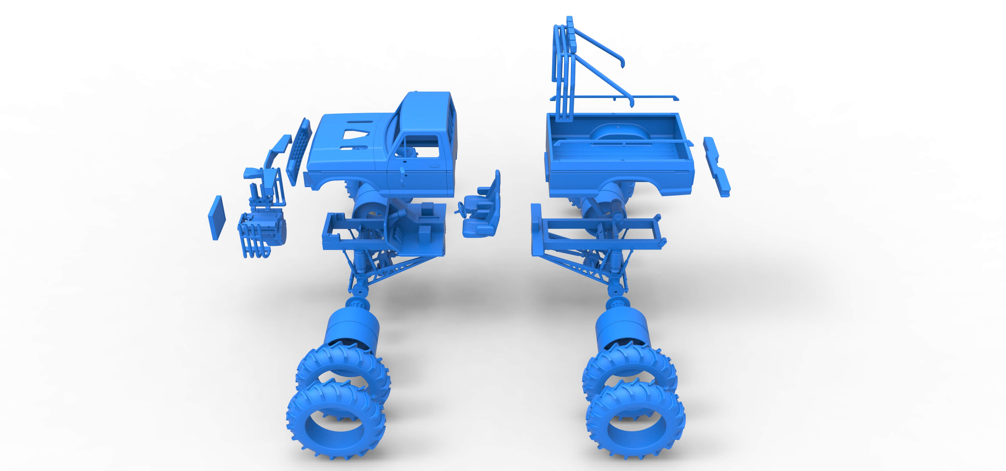 Vintage Monster Truck with Double Wheels Scale 1:25 3D Model