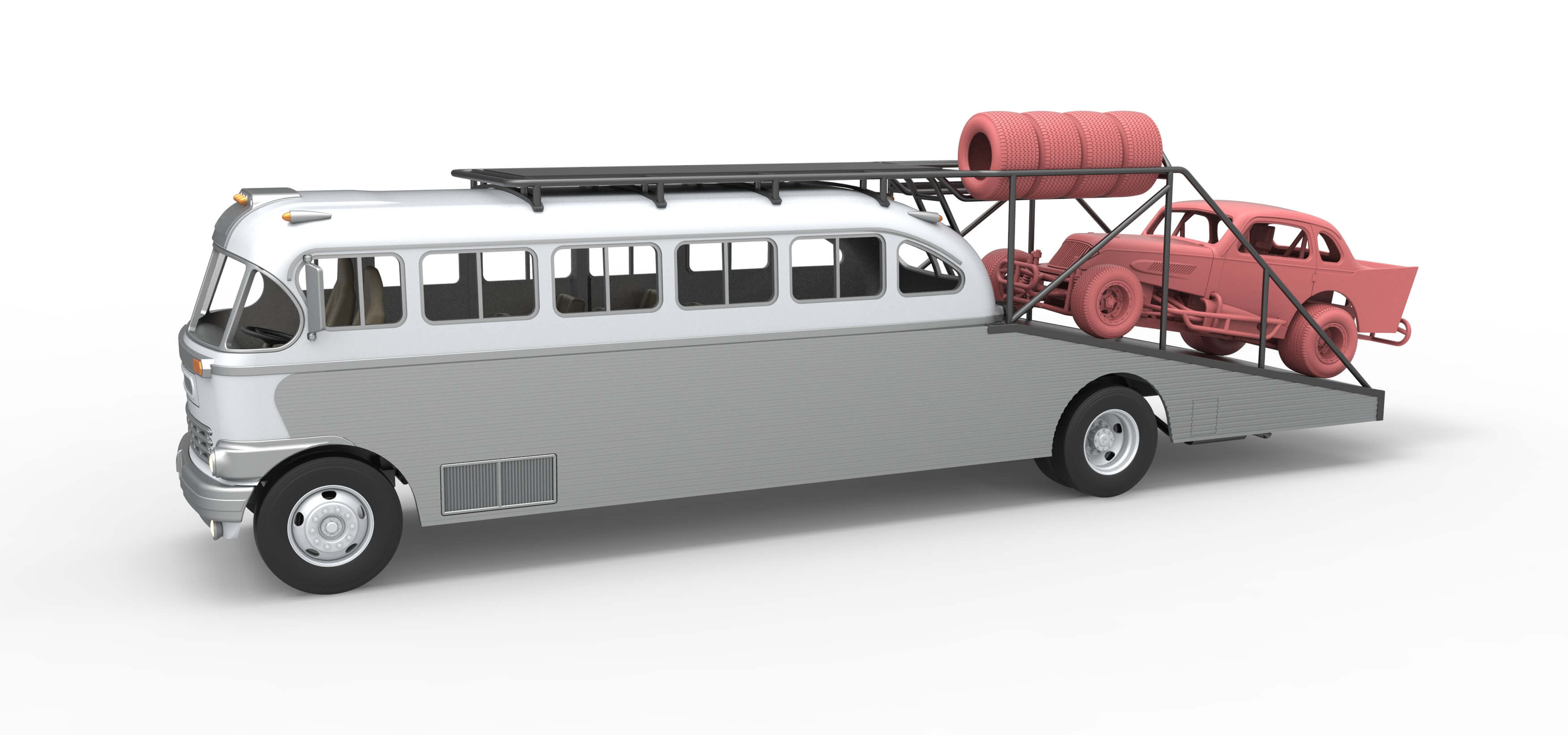 Vintage Transporter Truck for Race Car Version 8 Scale 1:25 3D Model Vintage Transporter Truck for Race Car Version 8 Scale 1:25 3D Model