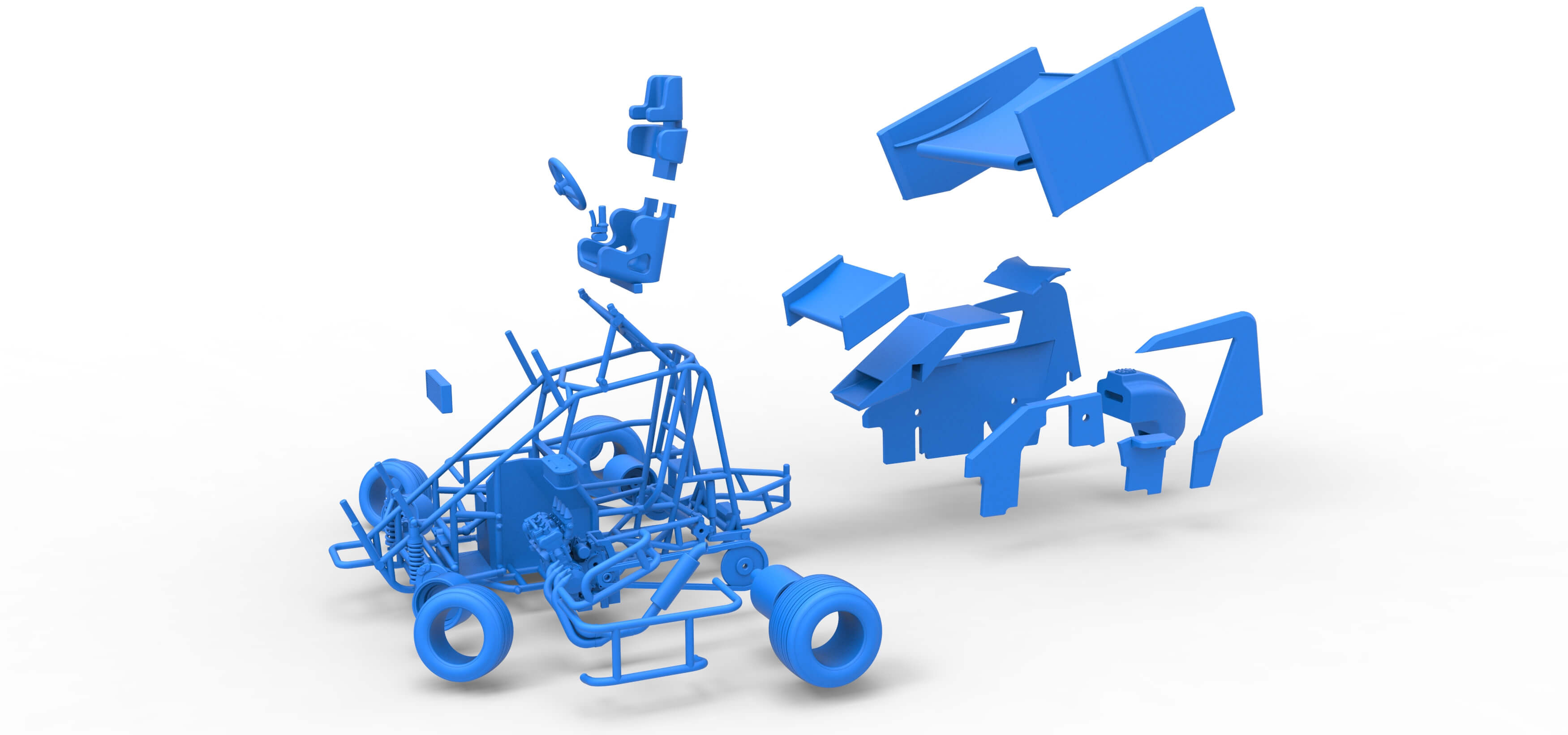 Winged 600 Micro Sprint Car While Turning 1:25 3D Model