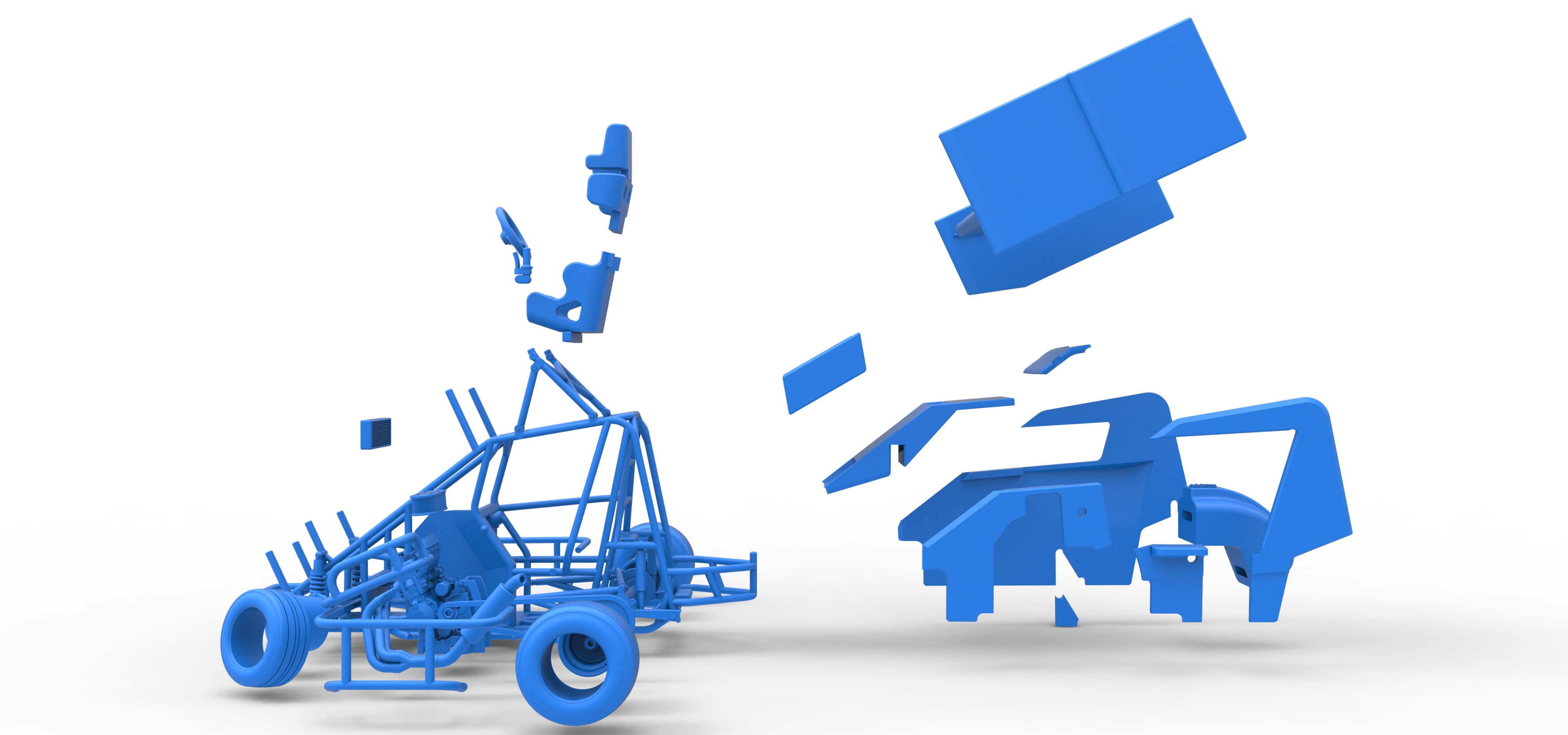 Winged 600 Micro Sprint Car While Turning 1:25 3D Model
