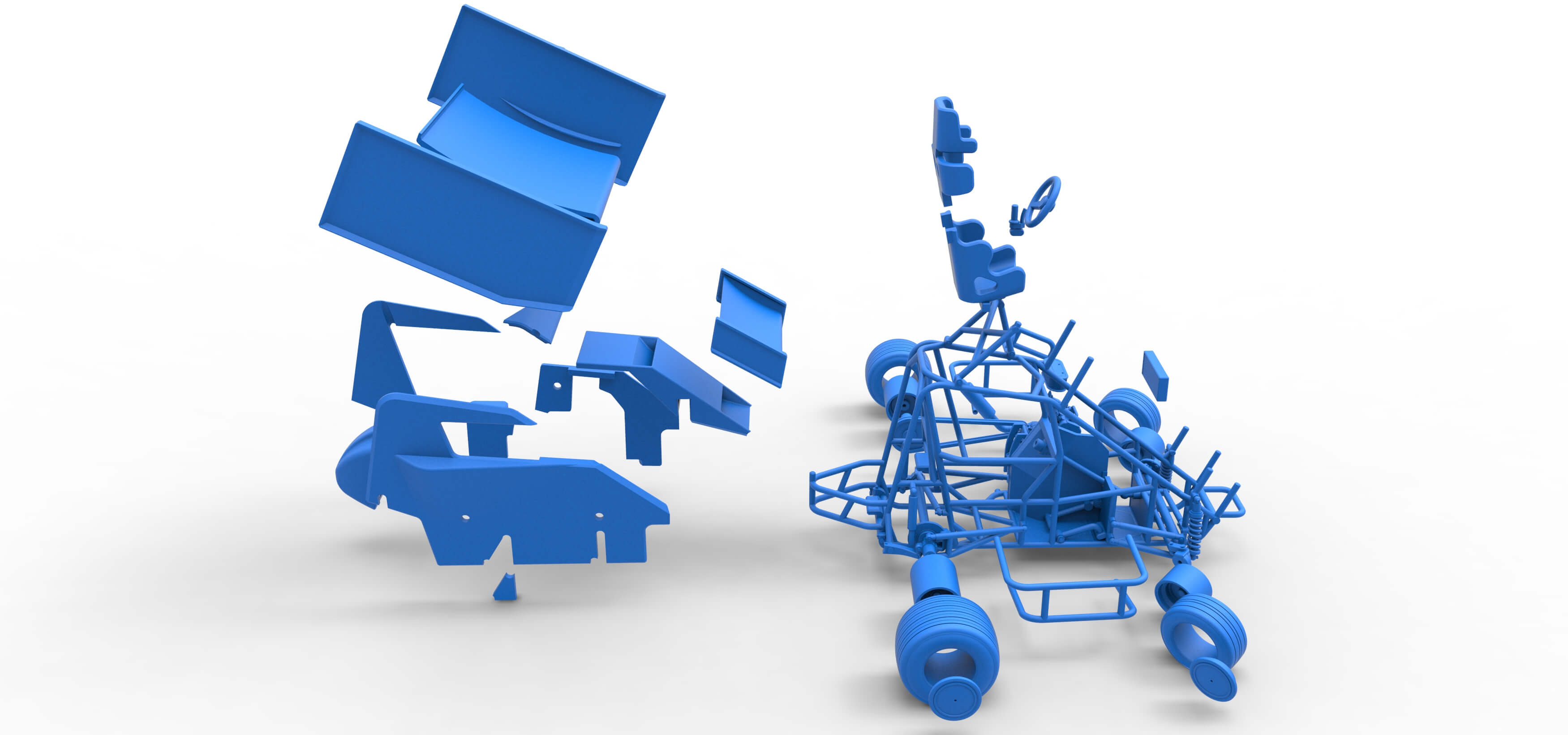 Winged 600 Micro Sprint Car While Turning 1:25 3D Model